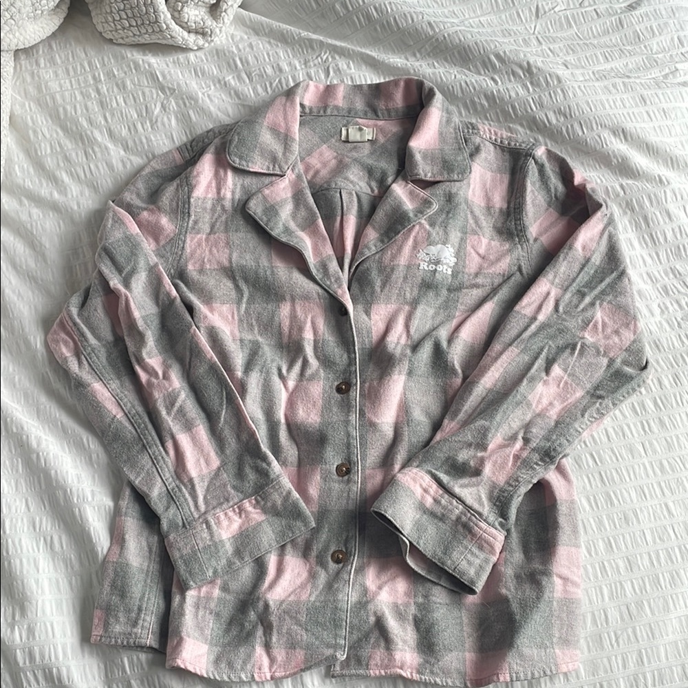 💌 roots park plaid button up pajama top (pink and grey)